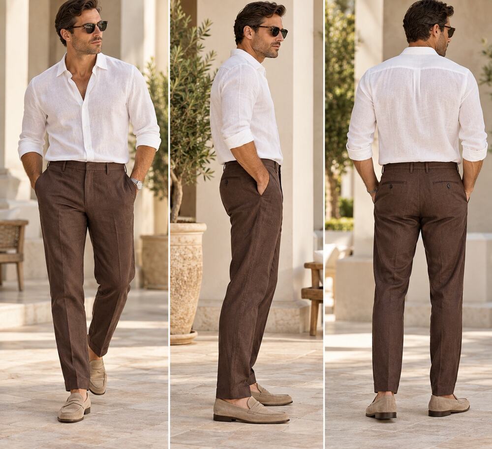 NWT Liu Jo Men's Regular Fit Linen Dress Chino Pants Dark Brown Size IT 56 US 40